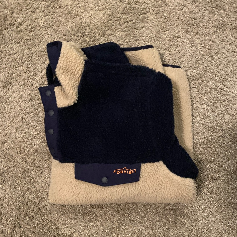 Orvis Snap-Front Sherpa Fleece Pullover - XL - Blue & Beige